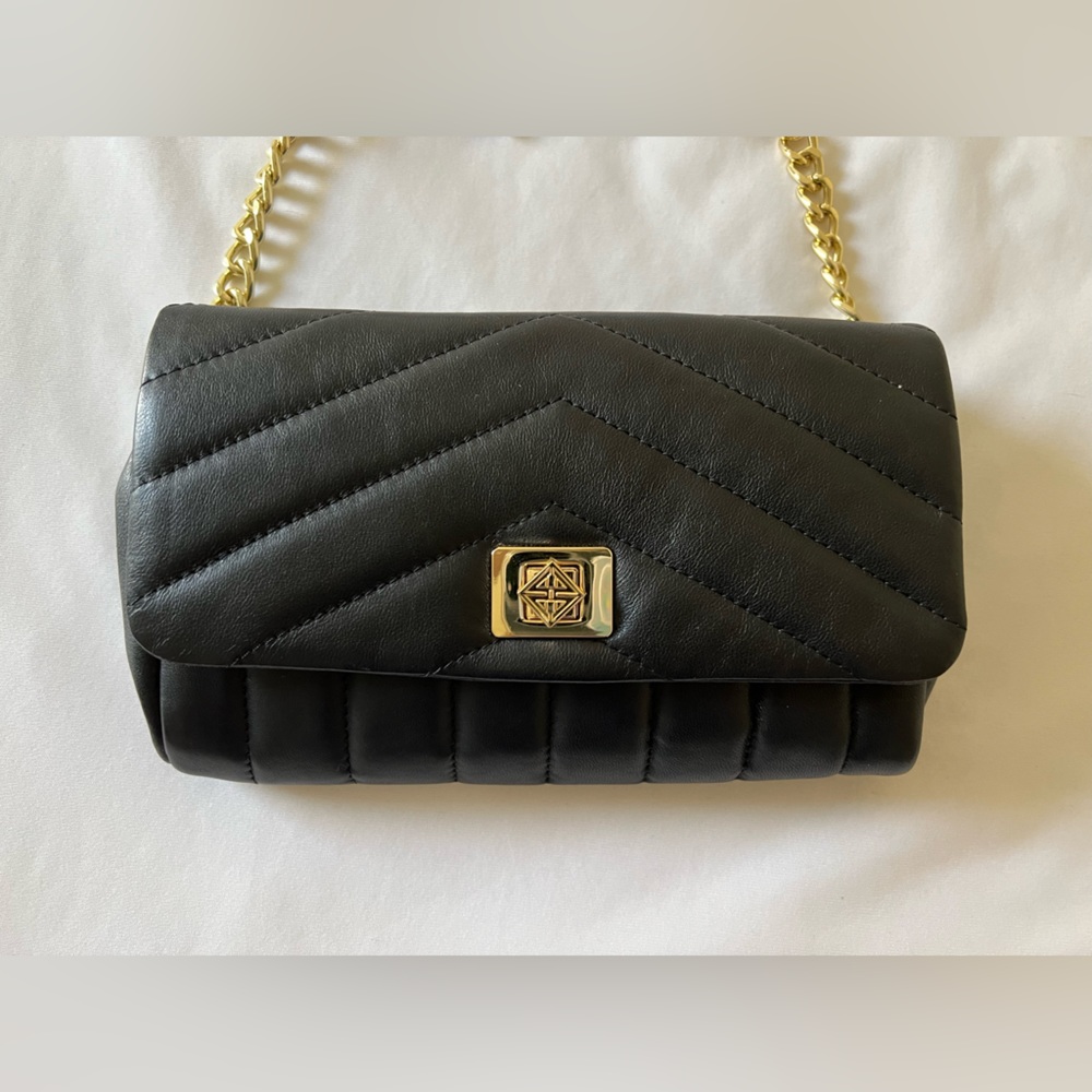 Antonio Melani Black Quilted Leather Crossbody Bag
